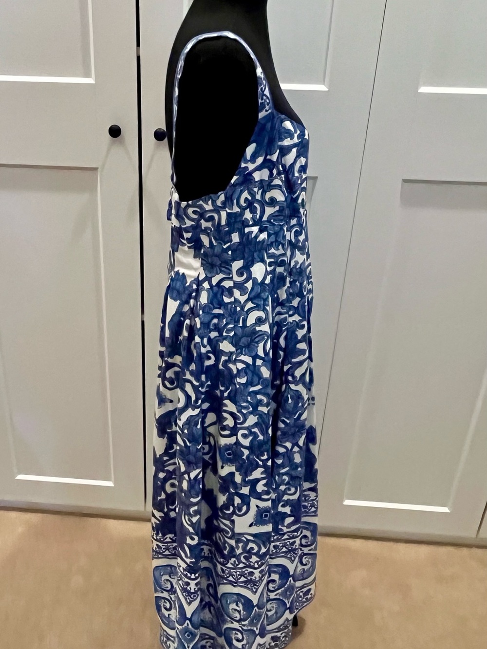 NWT Antonio Melani Blue/White Midi Dress CutOut Back Floral Paisley Cottagecore - Picture 4 of 11